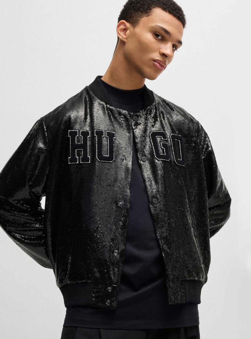 HUGO Sequin Logo Bomber Jacket Bailey2441 - Black