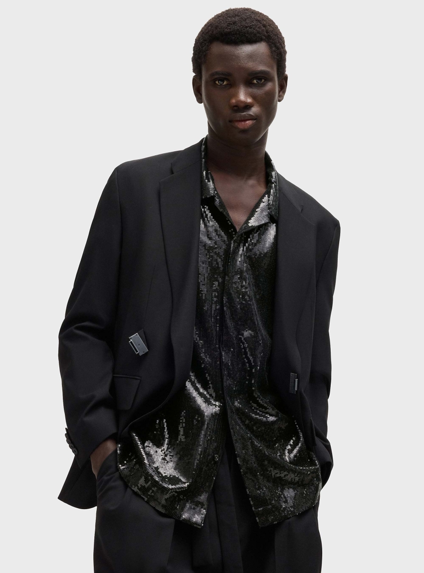 HUGO Sequins Oversized Fit Shirt Egeeno - Black