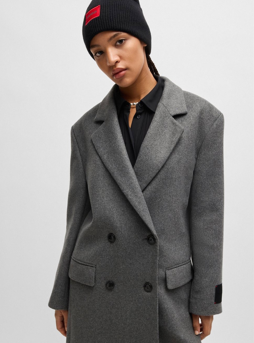 HUGO Relaxed Fit Double-Breasted Coat Marzetti - Dark Grey