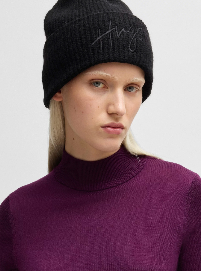 HUGO Logo Beanie Socialy_Hat - Black