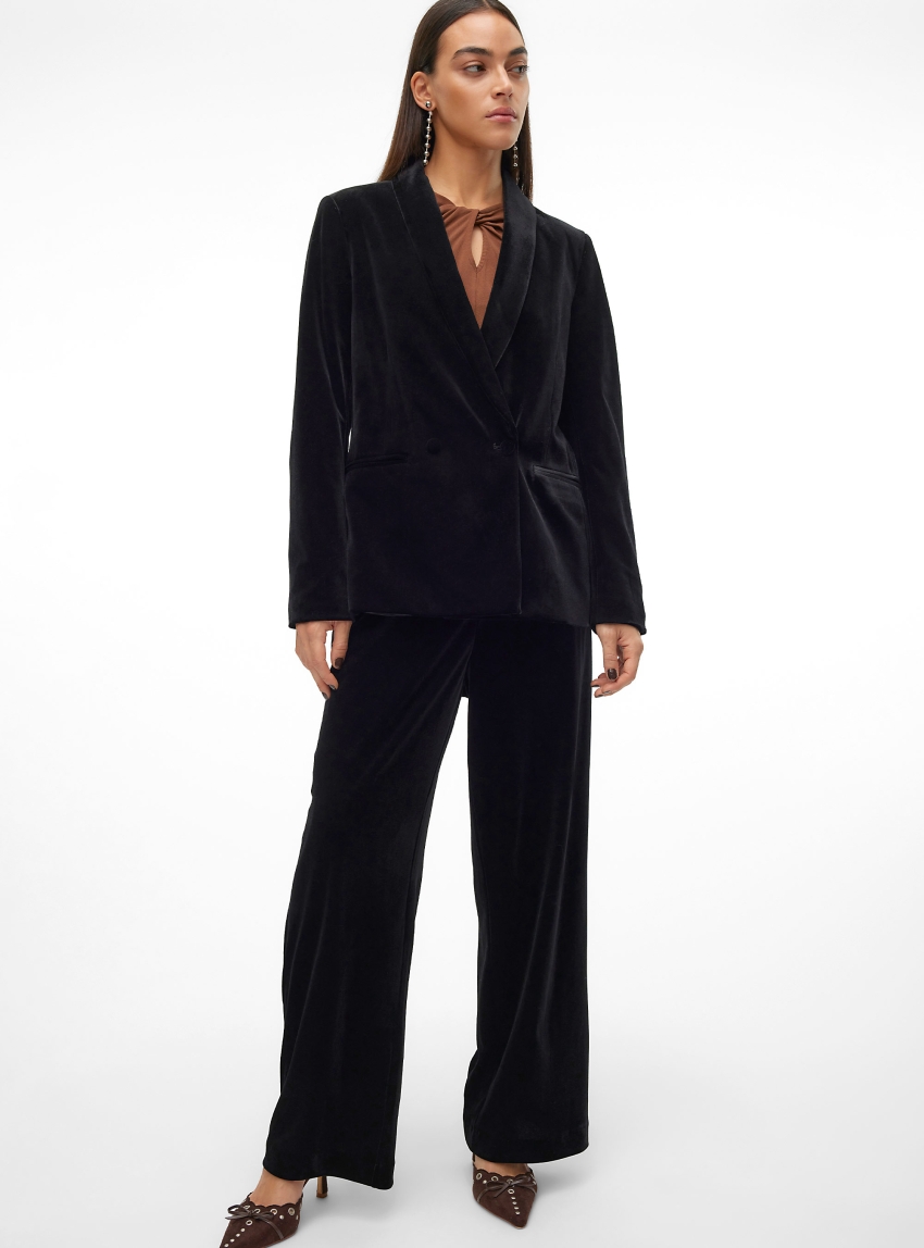 Vero Moda Allison Mid Waist Wide Velvet Pants - Black