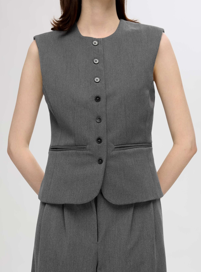 Selected Piya Fitted Vest - Dark Grey