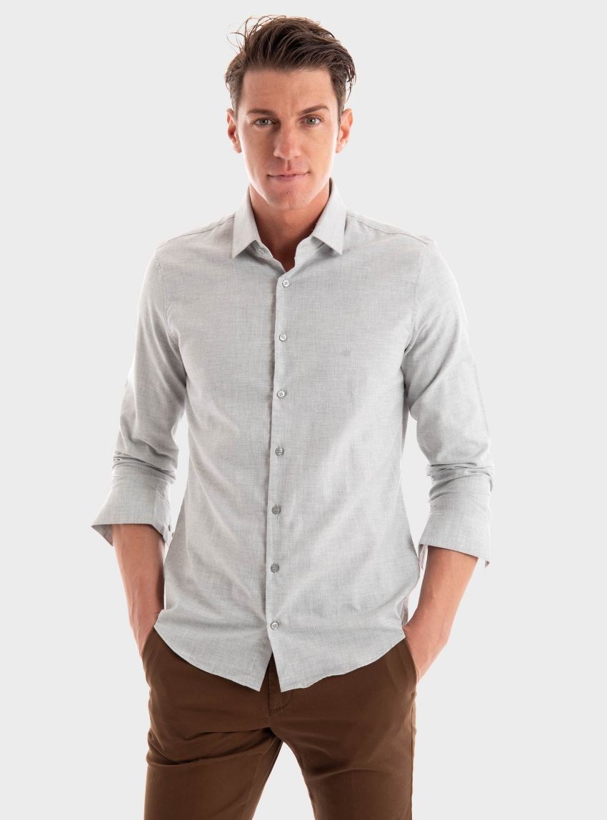 Calvin Klein Flannel Solid Slim Shirt - Light Grey
