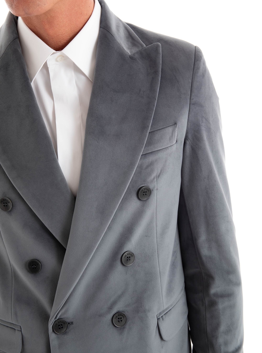 I'm Brian Double Breasted Velvet Blazer - Grey