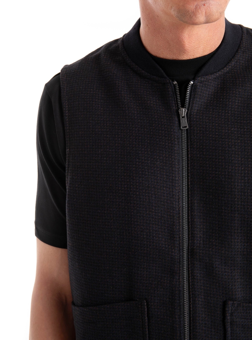 Dstrezzed Nils Sleeveless Bomber Vest Pied-De-Poule - Blue