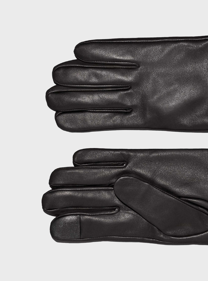 Calvin Klein Leather Warm Lined Gloves - Black