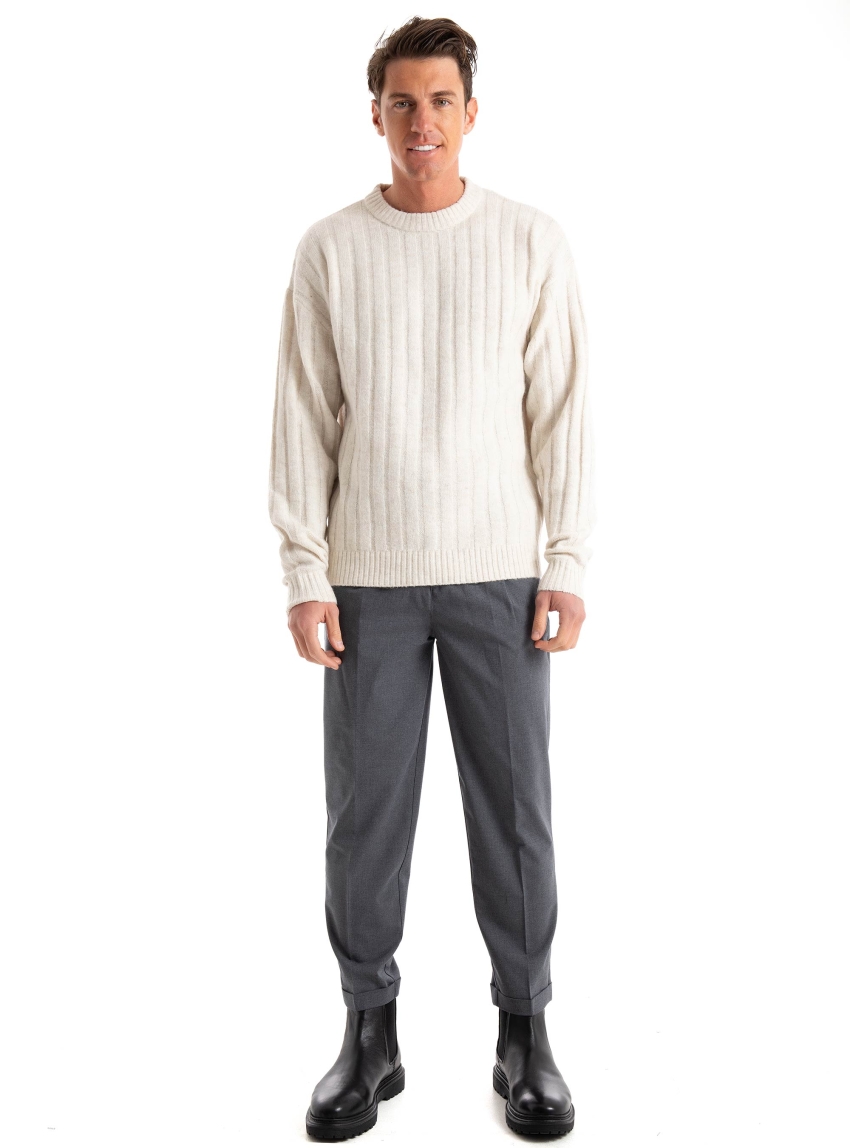 Jack & Jones Carter Relaxed Fit Crew Neck Pullover - Ecru