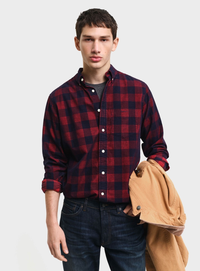 Gant Regular Fit Checked Corduroy Shirt - Red