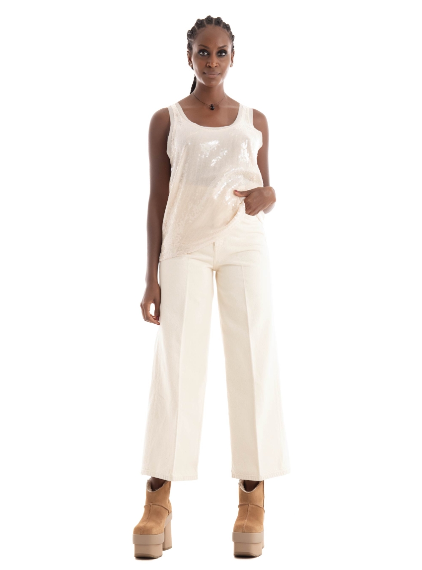 Calvin Klein Ali Wide Crop Jeans - Ecru
