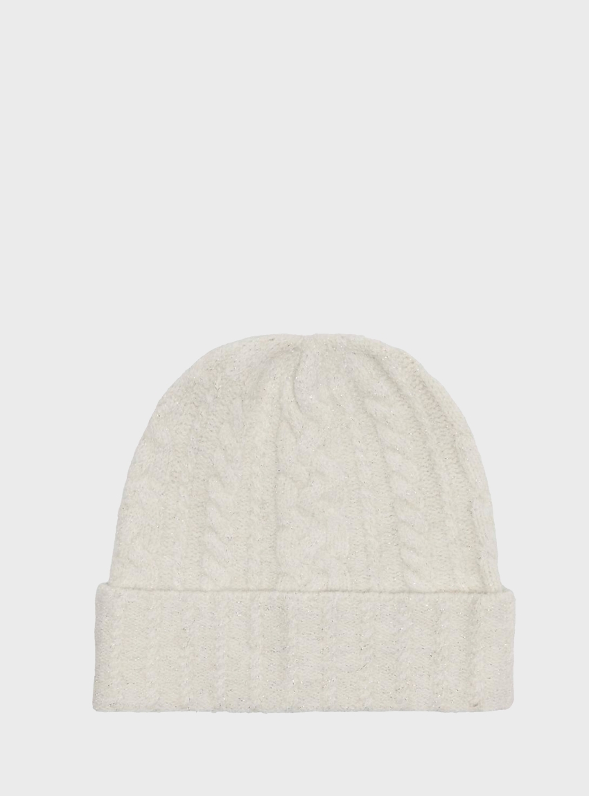 Only Sally Life Cable Lurex Knit Beanie - White
