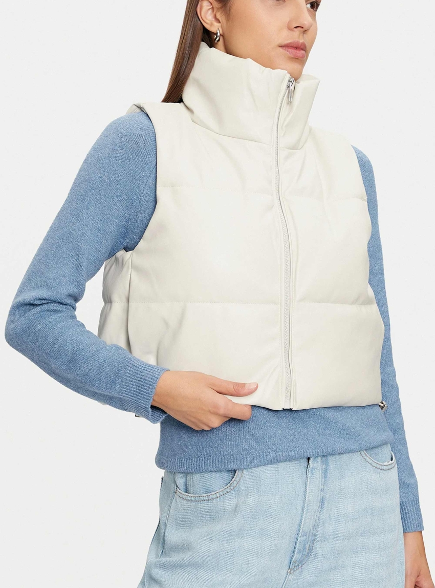 Only Elsie Faux Leather Waistcoat - Pumice Stone