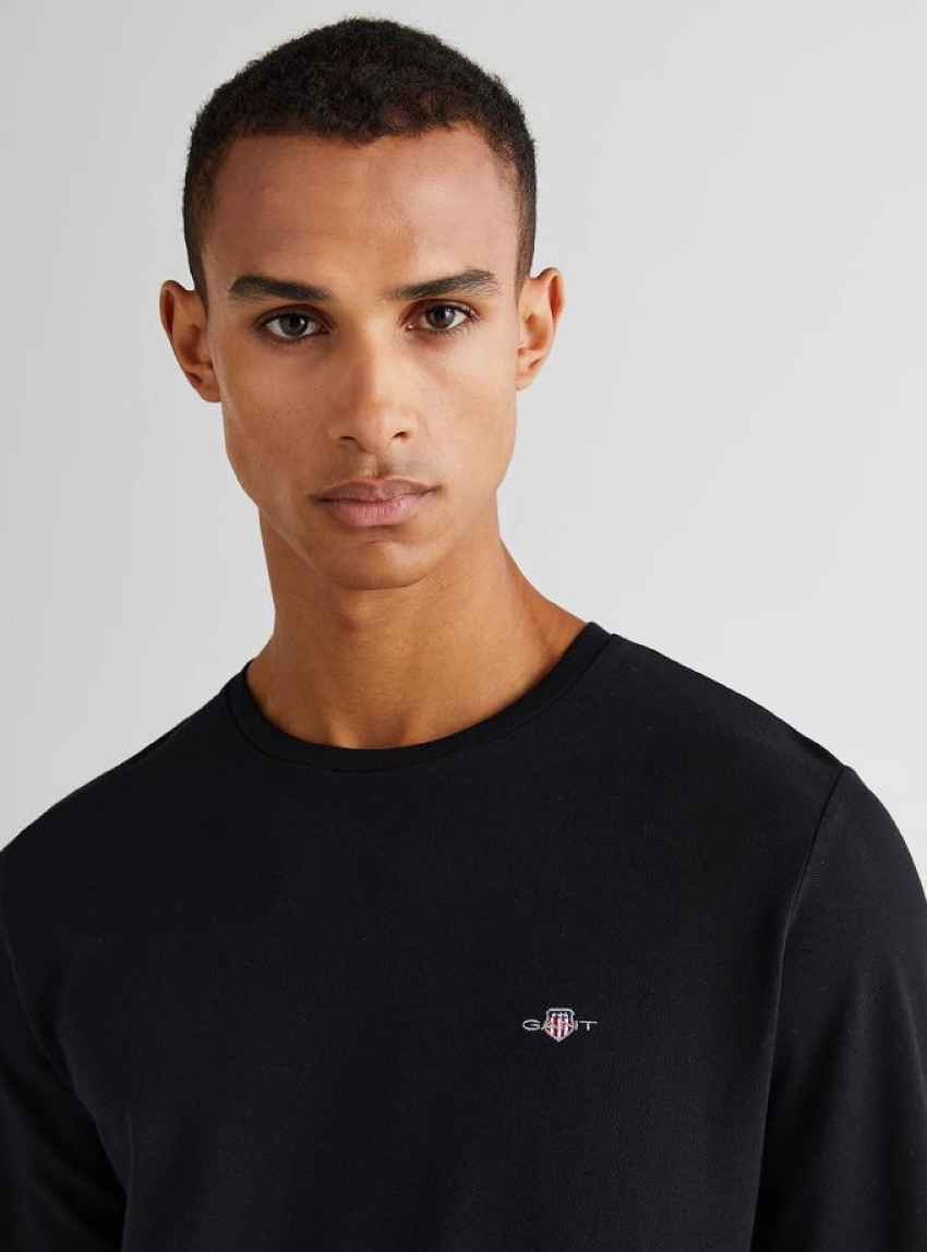 Gant Slim Pique Long Sleeve T-shirt - Black
