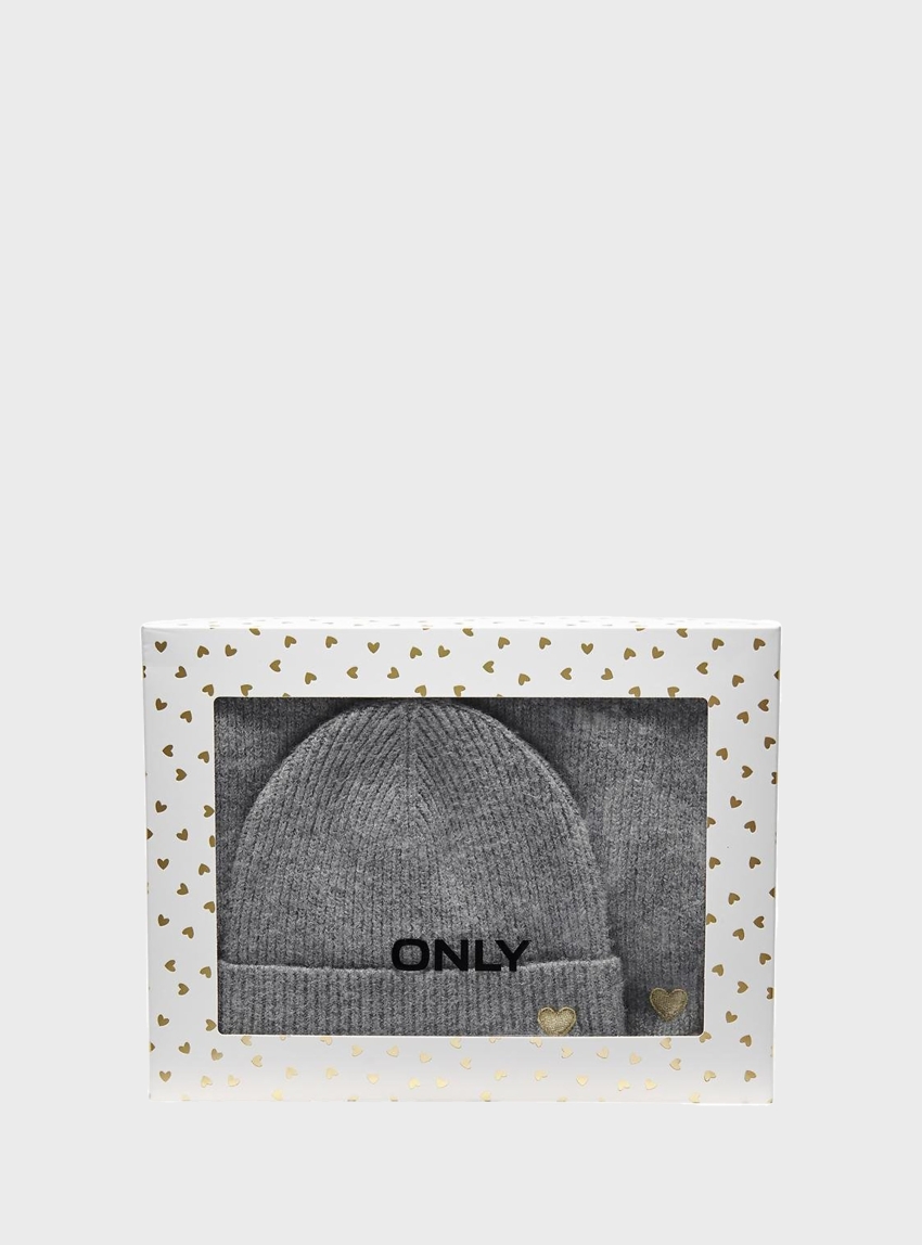 Only Avery Scarf And Beanie Set - Light Grey Melange