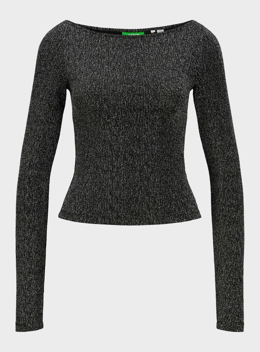 JJXX Sigga Stretch Glitter Boatneck Top - Silver