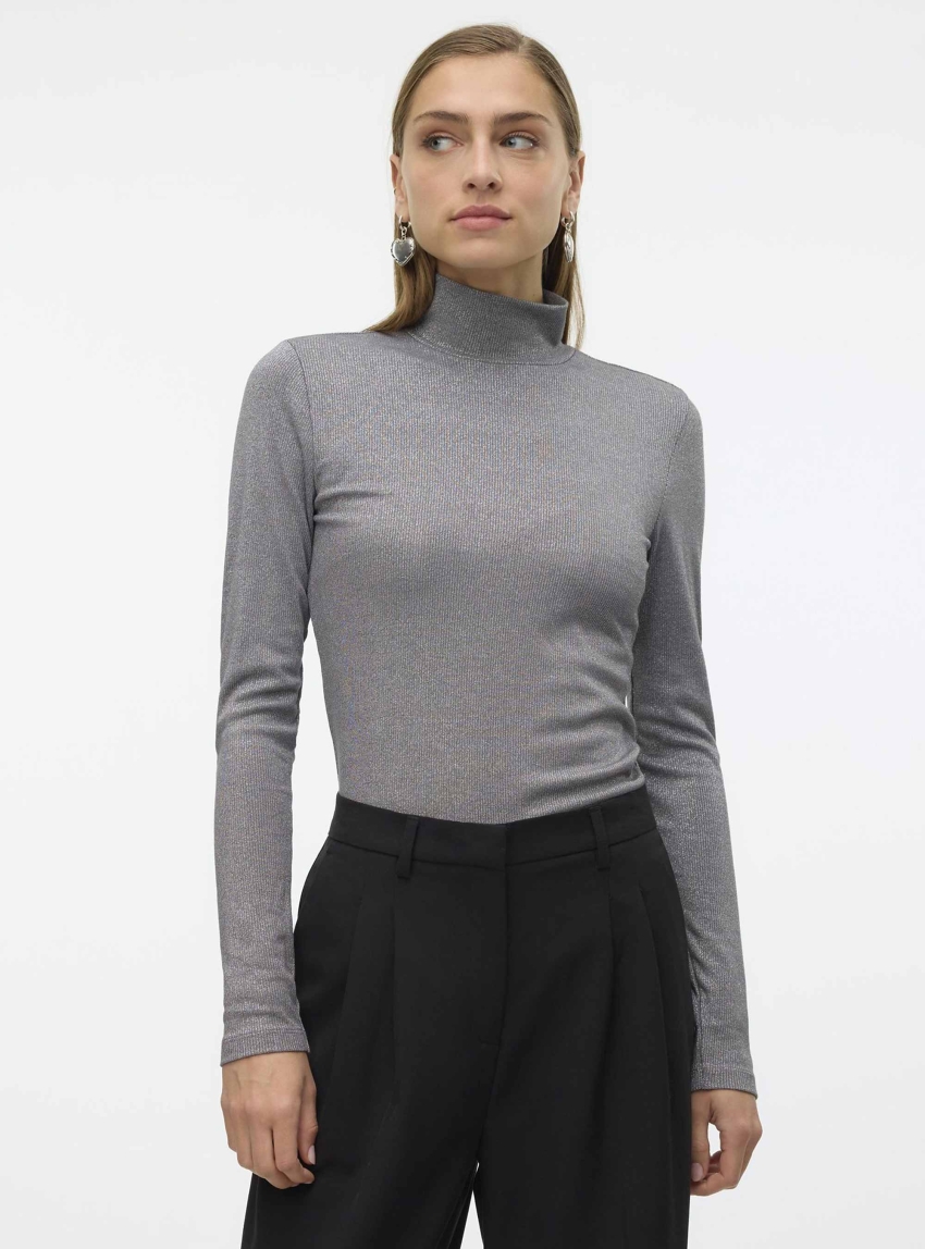 Vero Moda Nicholle Roll Neck Top - Silver