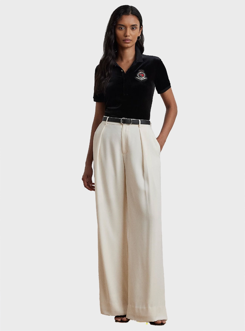 LAUREN Ralph Lauren Beaded-Crest Stretch Velvet Polo Shirt - Black