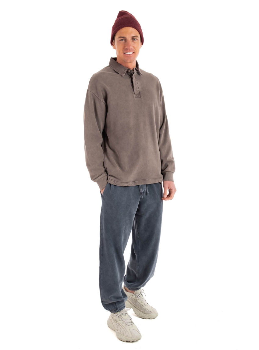 Dirty Laundry Polo Sweatshirt With  Pockets - Beige