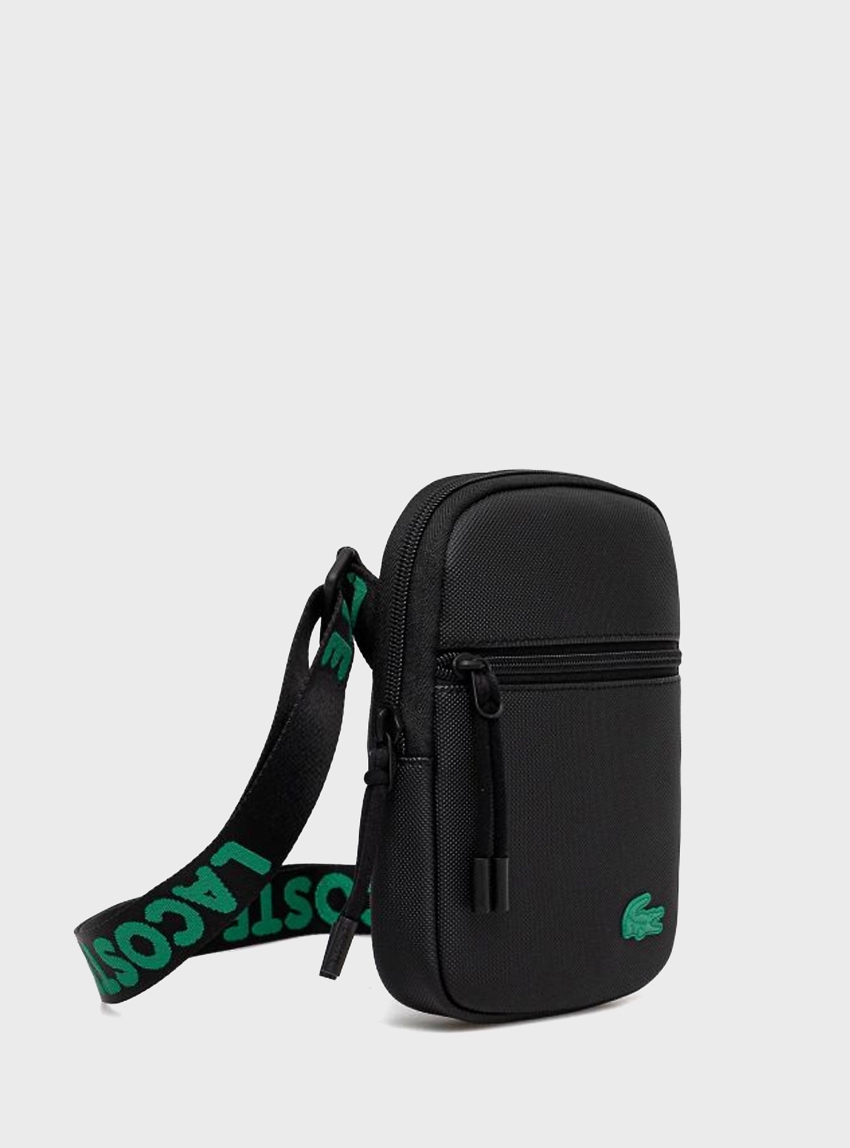 Lacoste Small LCST Slimline Petit Piqué Satchel Bag - Black