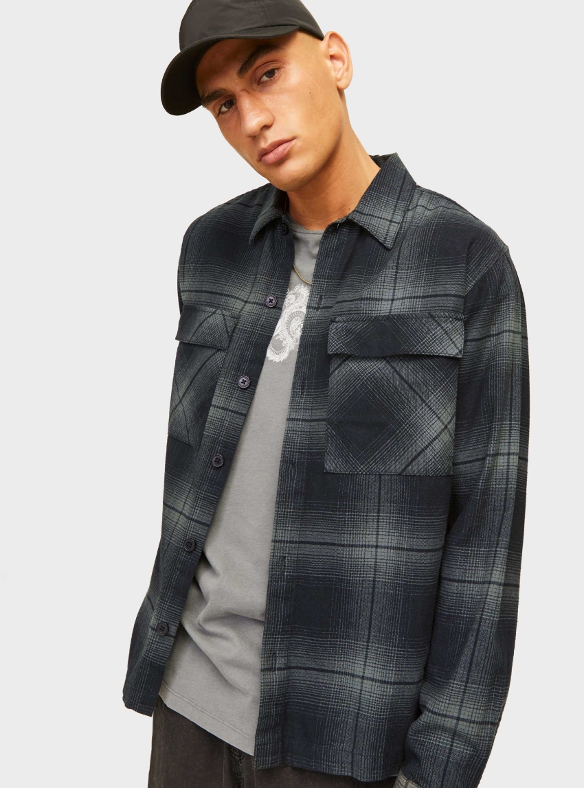 Jack & Jones Jcocharlie Check Overshirt - Grey