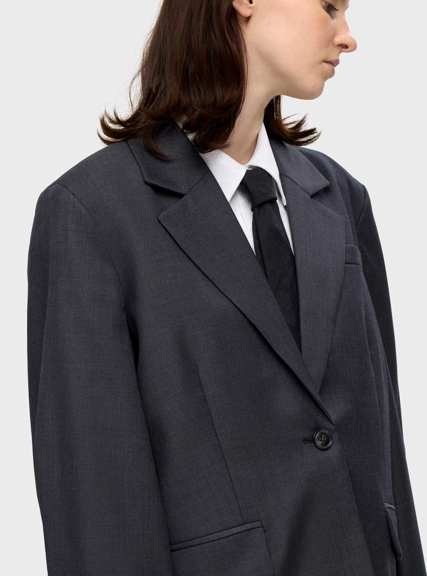 Selected Luah Ls Wool Blazer - Dark Grey