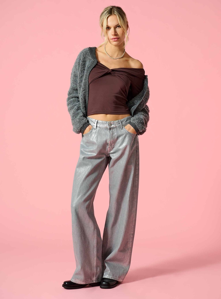 Only Cobain Mid Waist Wide Leg Jeans - Light Grey