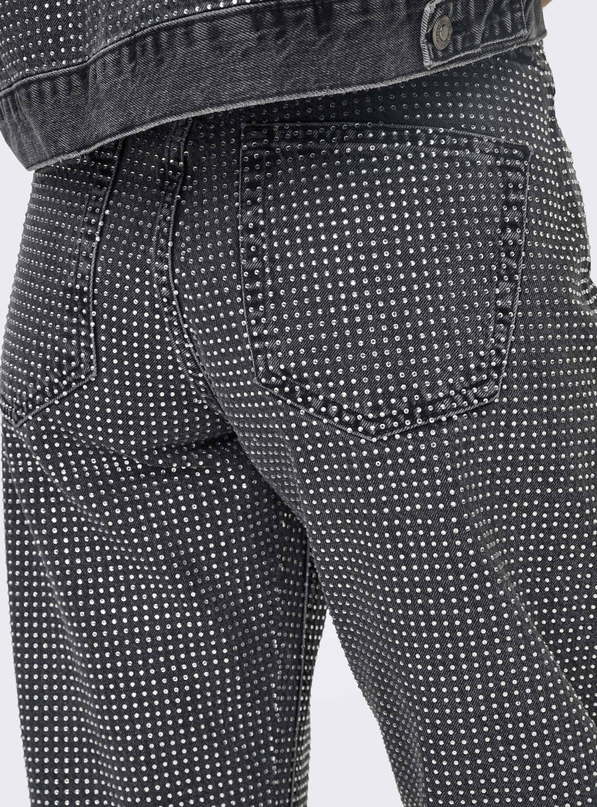 Only Hudson Mid Waist Wide Leg Deco Jeans - Grey