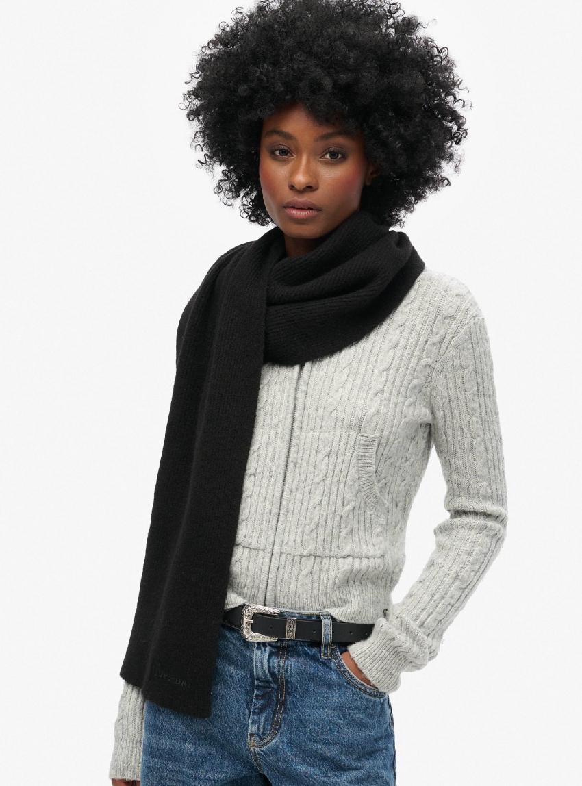 Superdry Soft Rib Knit Scarf - Black
