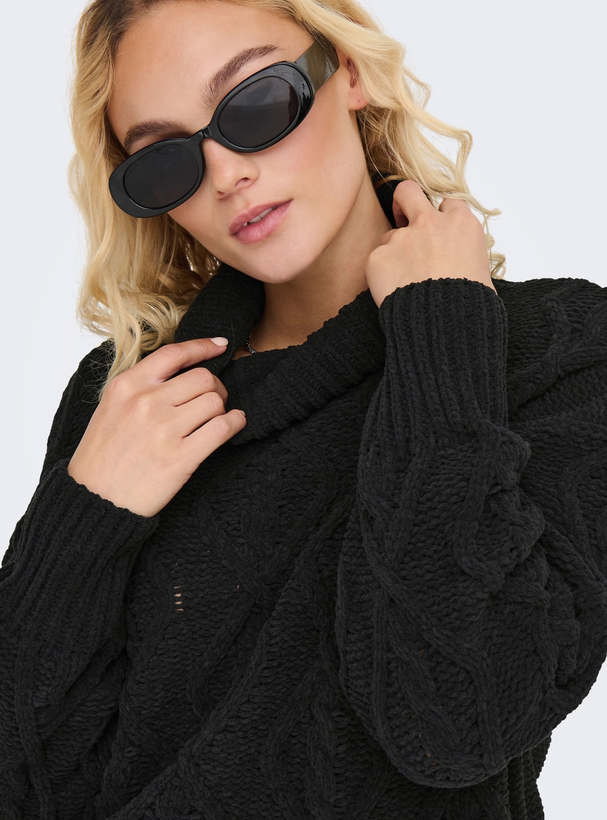 Only Flora Cable Rollneck Knit - Black
