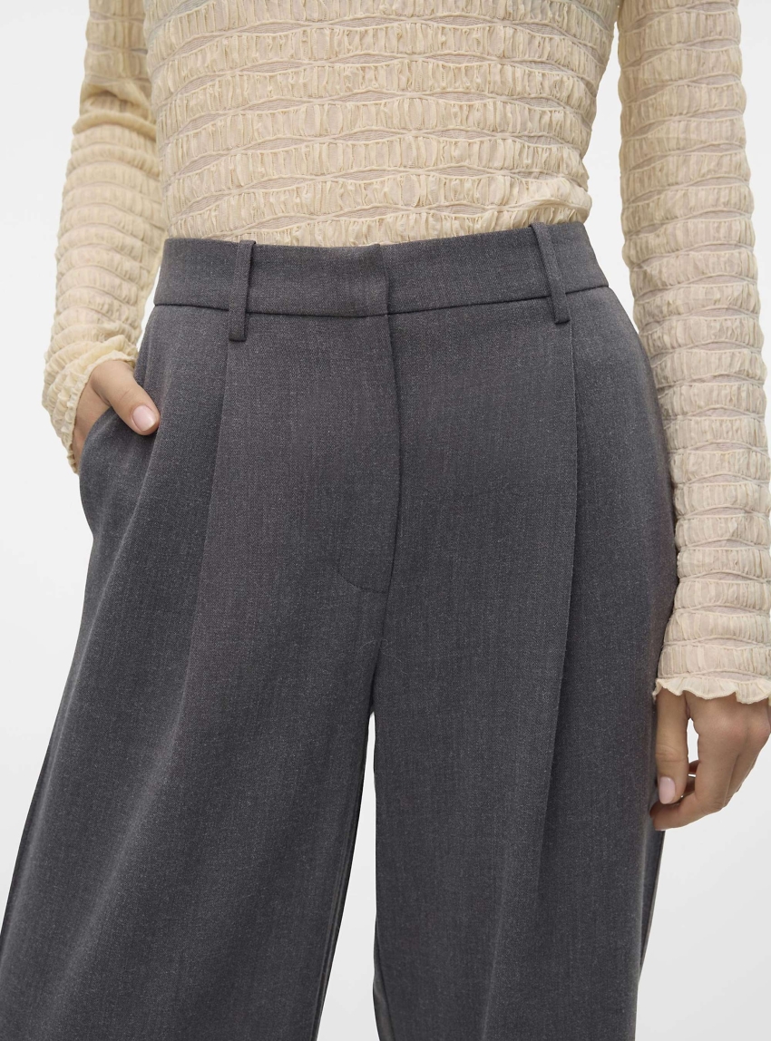 Vero Moda Dina High Waist Pants - Dark Grey Melange