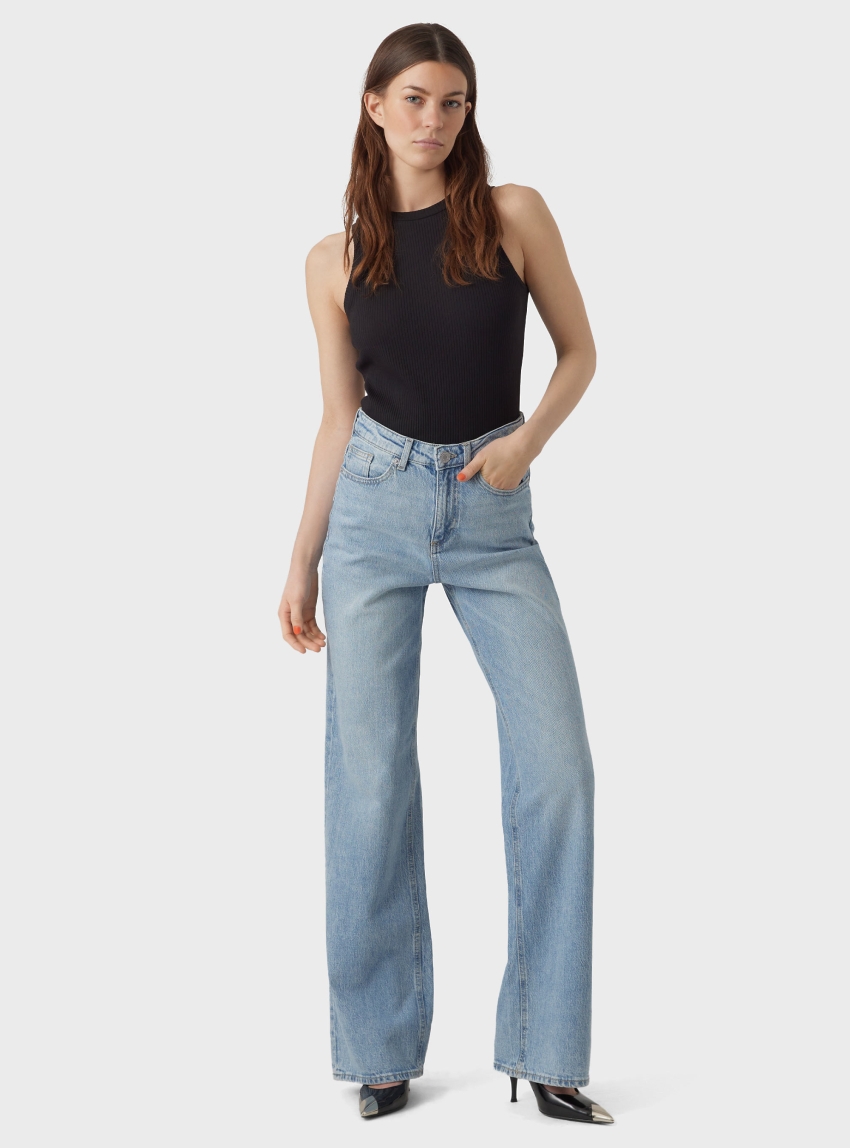 Vero Moda Tessa High Rise Wide Jeans Ra339 Ga - Light Aged Denim