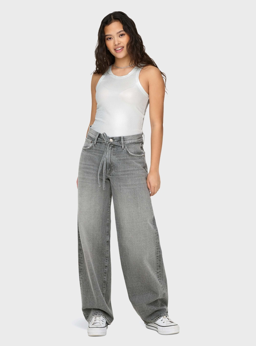 Only Gianna Mid Waist Straight Dot757 Jeans - Grey