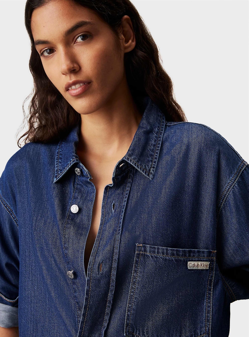 Calvin Klein Belted Denim Shirt Dress - Black