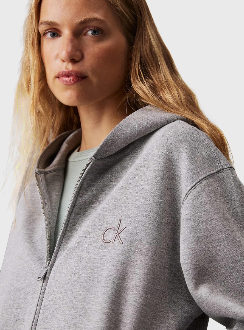 Calvin Klein Relaxed Viscose Zip Up Hoodie - Light Grey Melange