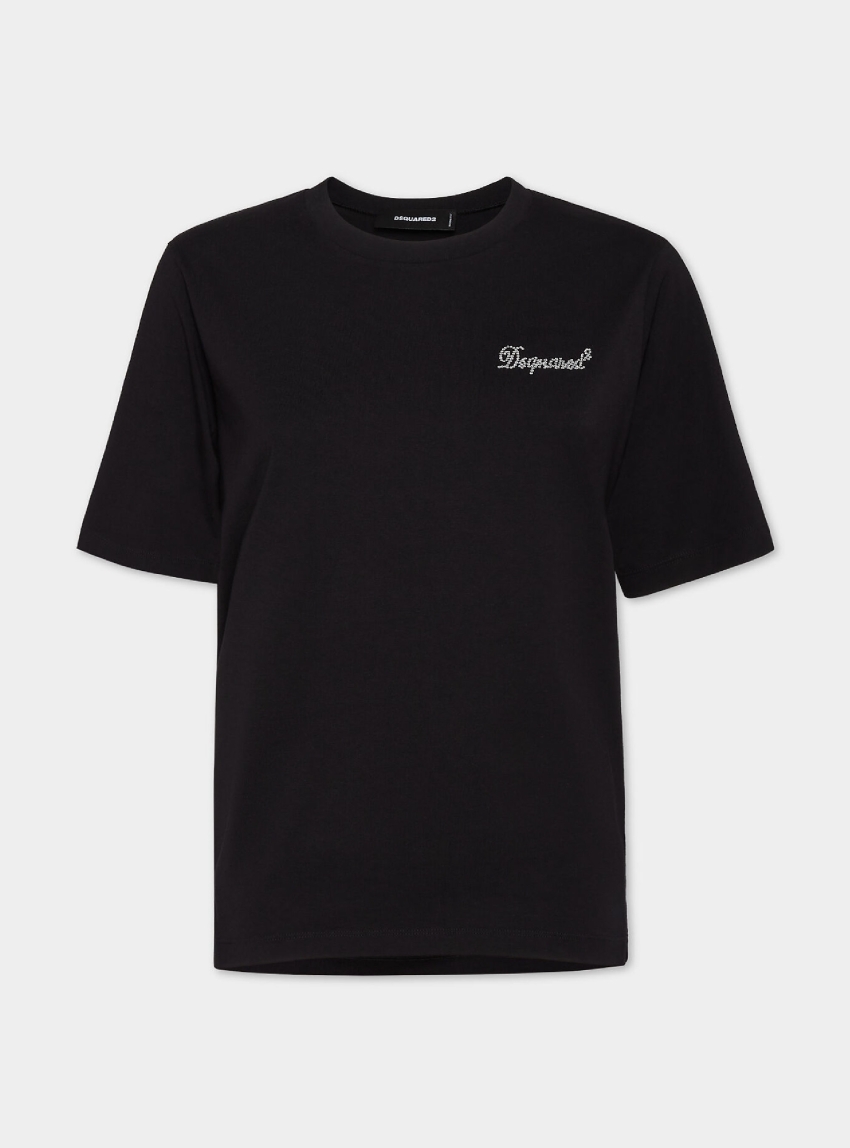Dsquared Easy Fit Crystal Logo T-Shirt - Black