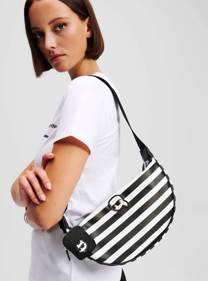 Karl Lagerfeld Ikon Nylon Small Half-Moon Bag - Black