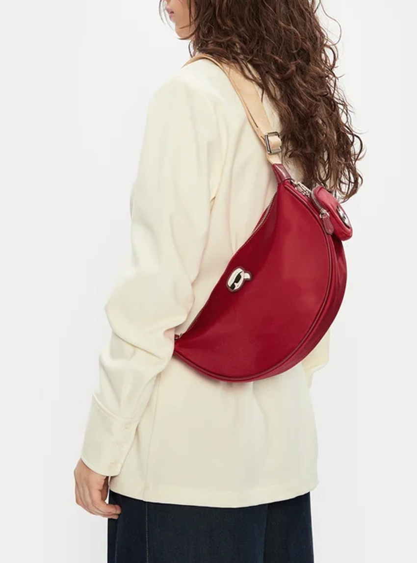 Karl Lagerfeld Ikon Nylon Small Half-Moon Bag - Red