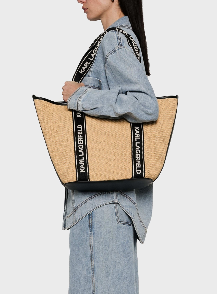 Karl Lagerfeld K/Essential Raffia Bag - Ecru