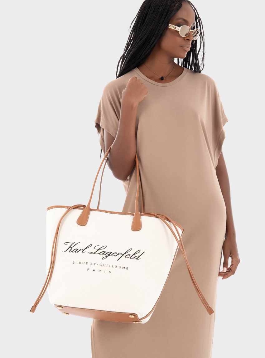 Karl Lagerfeld Hotel Karl  Medium Canvas Bag - Ecru