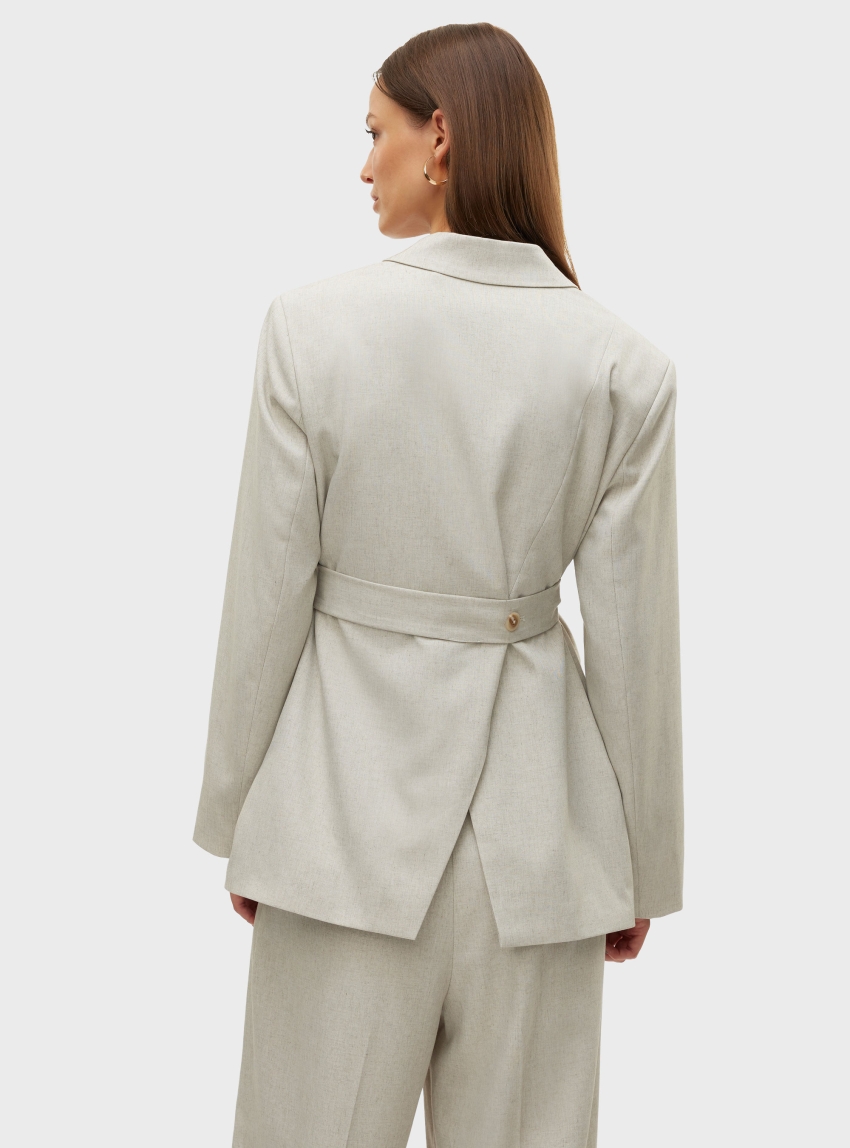 Vero Moda  Aware Omari Belt Blazer - Light Grey Melange