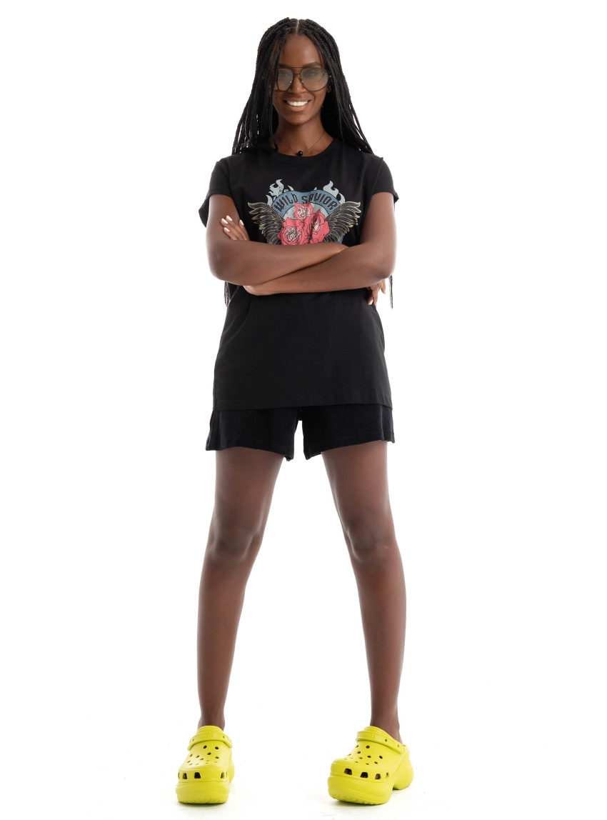 JJXX Astrid Boxy Print Tee - Black