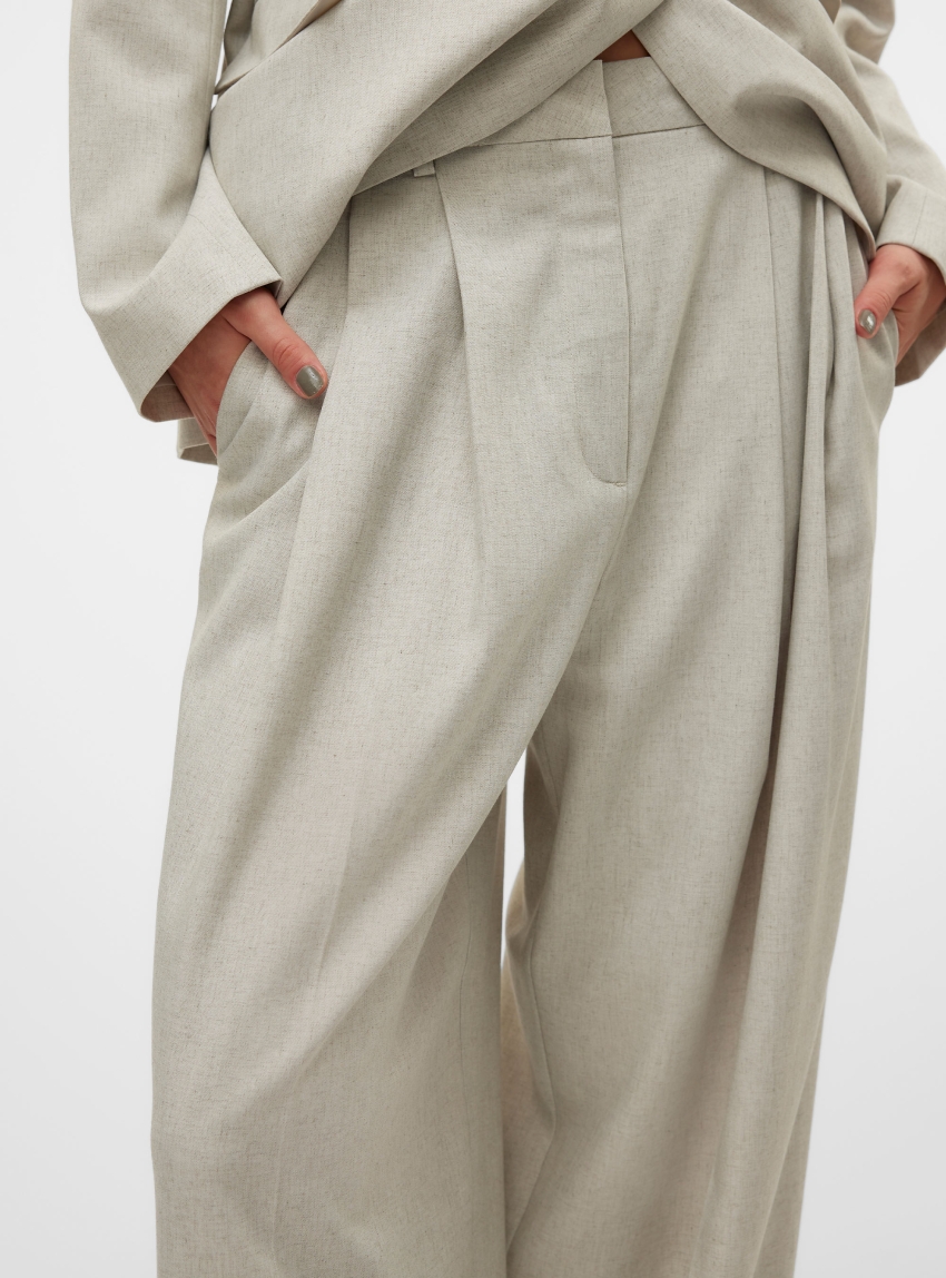 Vero Moda Omari Aware High Waist Pants - Light Grey Melange