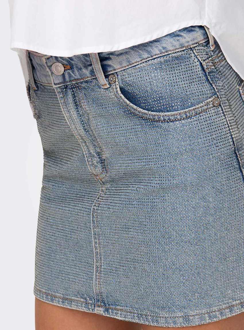 Only Hollywood Crystal Skirt - Light Aged Denim