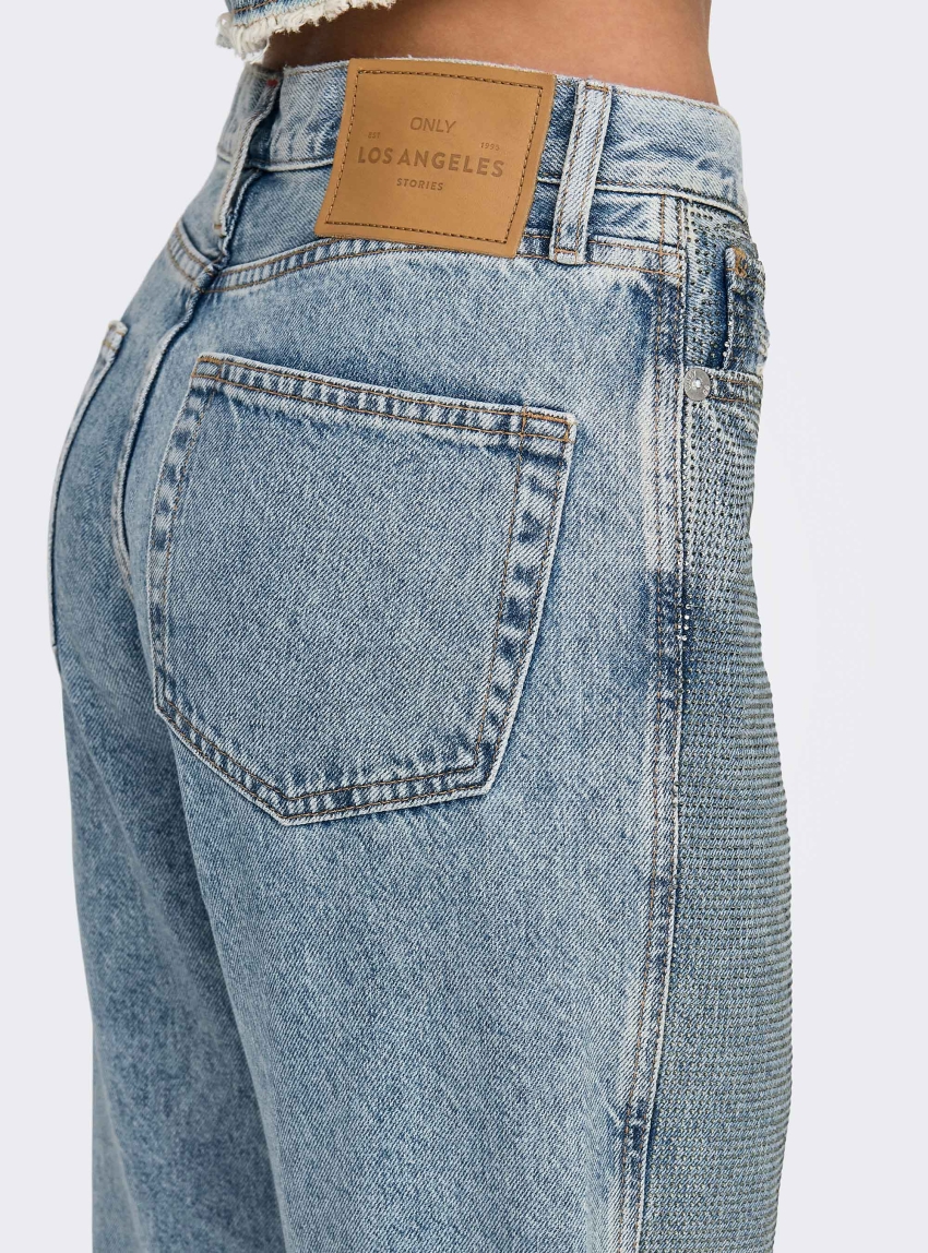 Only Hollywood-Riley Crystal High Waist Jeans - Light Aged Denim