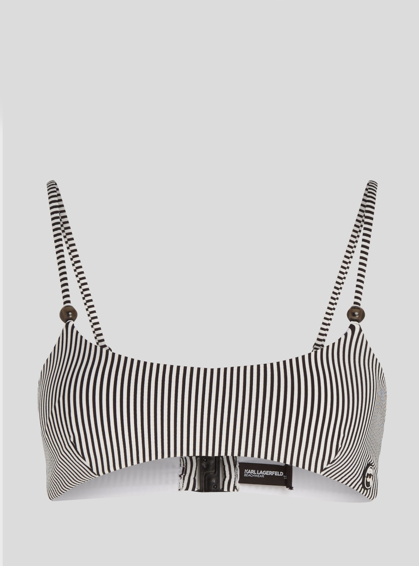 Karl Lagerfeld Ikon Stripe Bandeau Bikini Top - Black