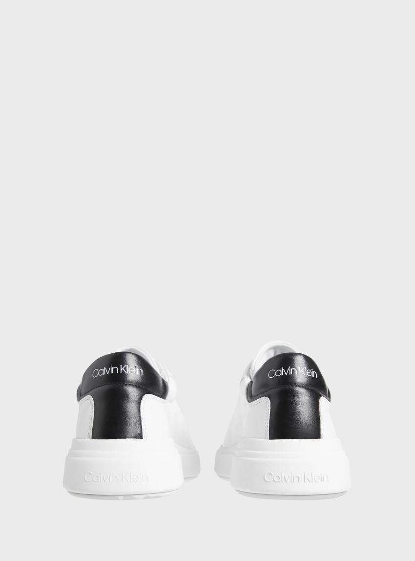 Calvin Klein Low Top Lace Up Leather Sneakers - White