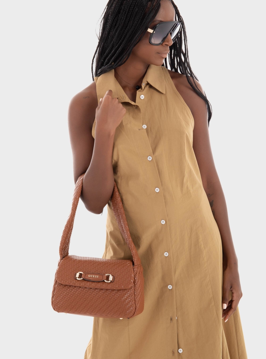 Guess Francy Woven Mini Shoulder Bag - Cognac