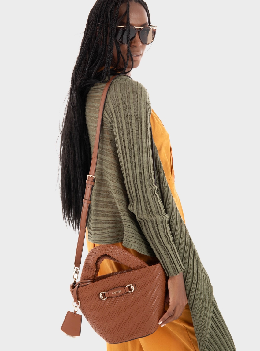 Guess Francy Woven Handbag - Cognac