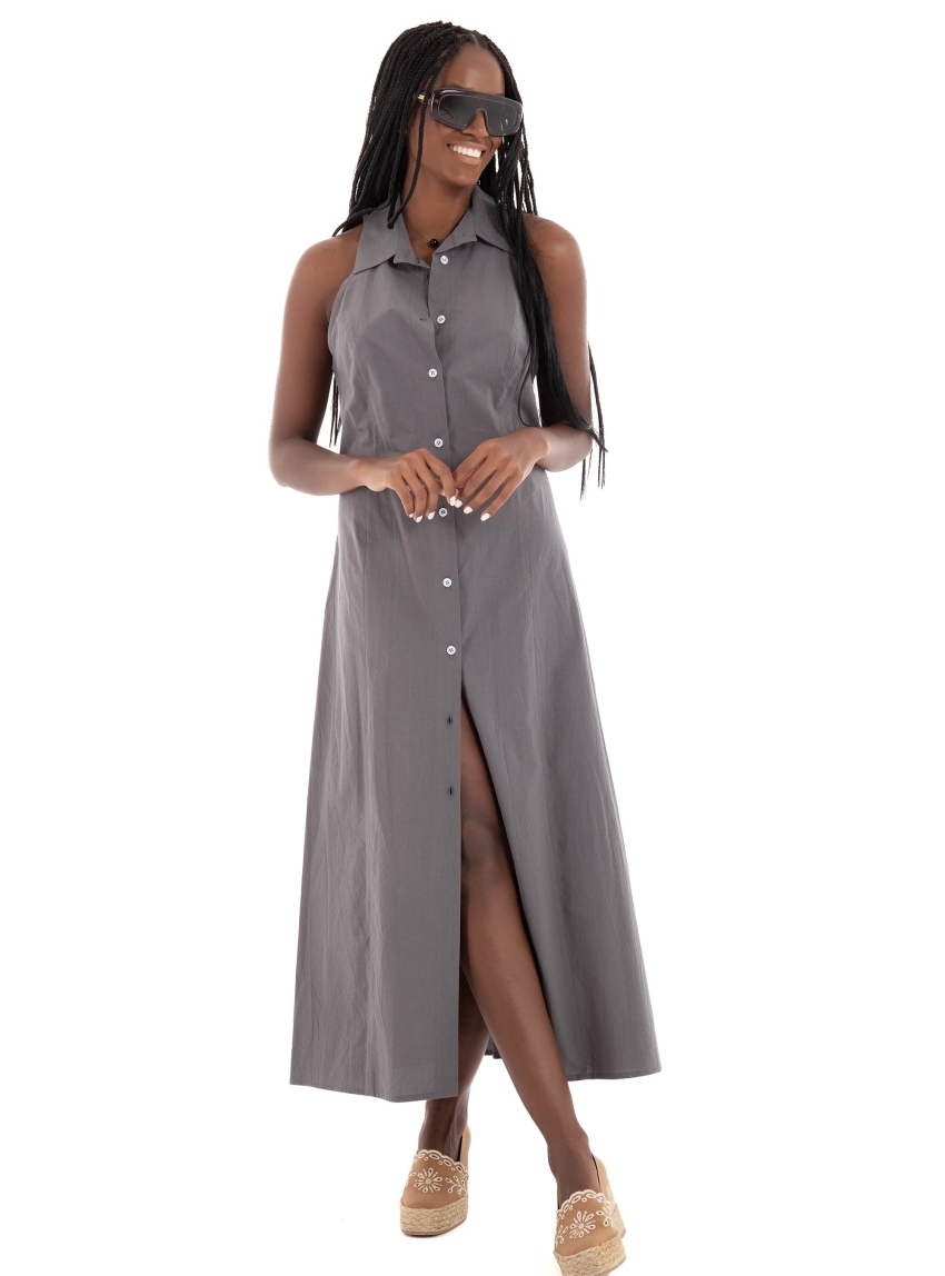 Black & Black  Shirt Dress - Dark Grey