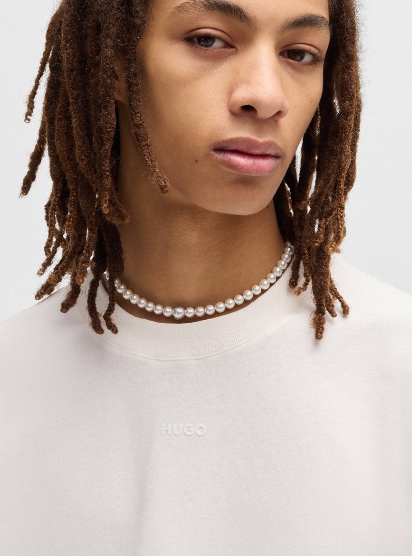 HUGO Relaxed Fit Logo Print T-Shirt Dapolino - Off White