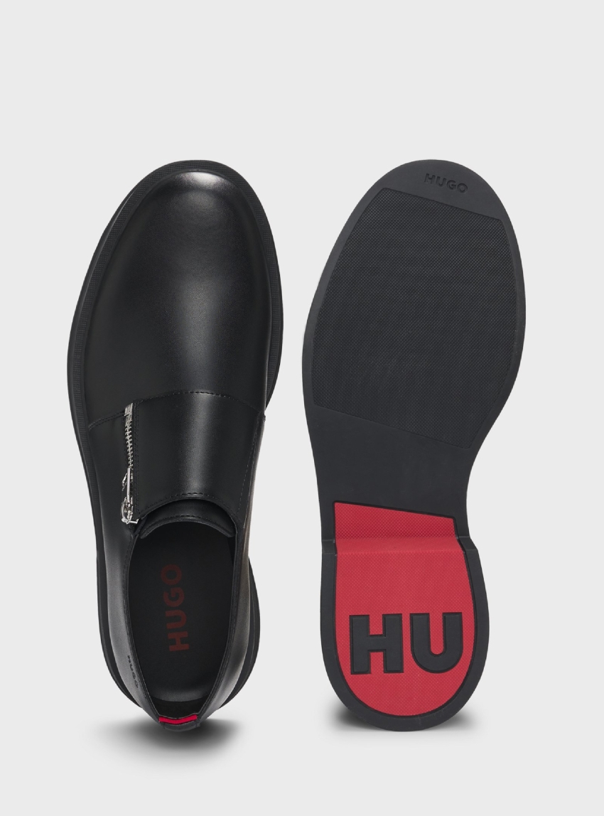 HUGO Leather Quarter Zip Monk Shoes Lenner_Monk_al - Black
